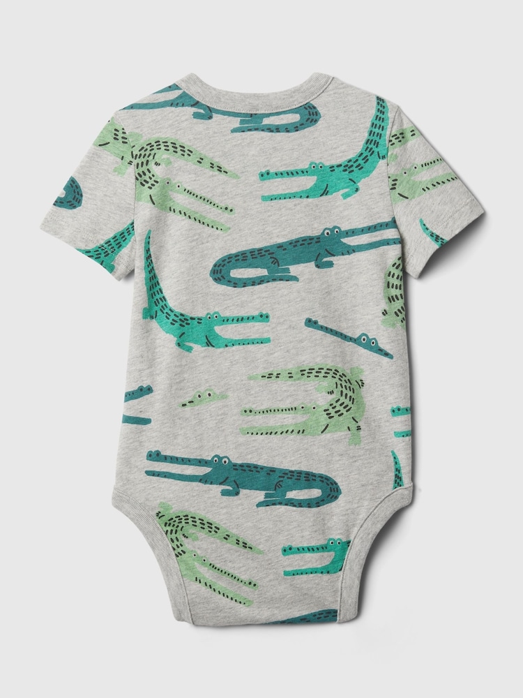 Grau, Kroko - Gap Baumwoll-Grafik-Bodysuit mit kurzen Ärmeln und Taschen ( Neugeborene-5 Jahre) - Bild 2 von 2