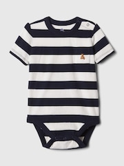 Gap Navy & White Stripe Cotton Graphic Short Sleeve Pocket Bodysuit (Newborn-5yrs) - Image 1 of 1