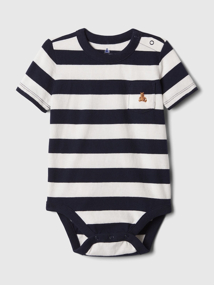 Gap Navy & White Stripe Cotton Graphic Short Sleeve Pocket Bodysuit (Newborn-5yrs) - Image 1 of 1