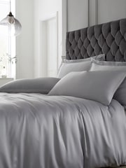 Catherine Lansfield Silver Silky Soft Satin Duvet Cover and Pillowcase Set - Image 1 of 3
