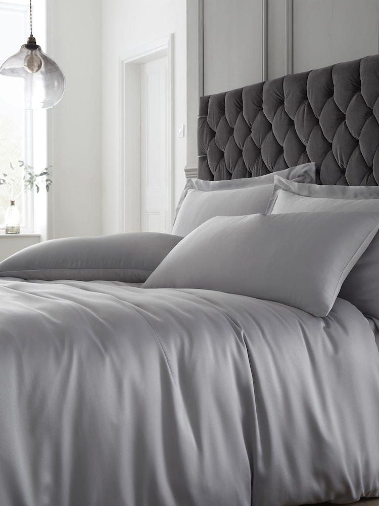 Catherine Lansfield Silver Silky Soft Satin Duvet Cover and Pillowcase Set - Image 1 of 3
