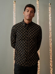 Black/Gold Tree Christmas Printed Long Sleeve Shirt - Image 4 of 9