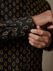 Black/Gold Tree Christmas Printed Long Sleeve Shirt - Image 6 of 9