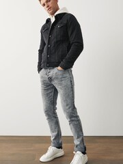 Black Borg Collar Denim Jacket - Image 2 of 5