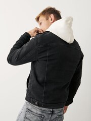 Black Borg Collar Denim Jacket - Image 3 of 5