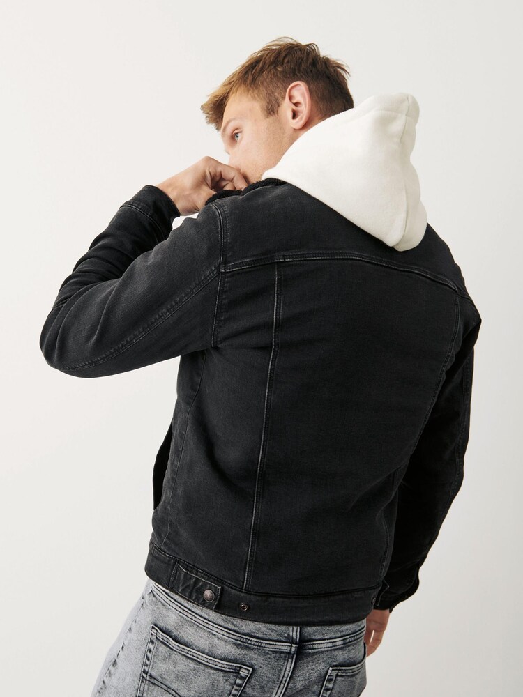 Black Borg Collar Denim Jacket - Image 3 of 5