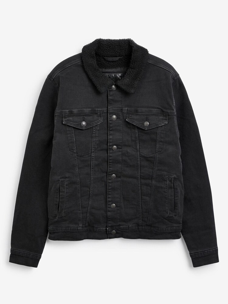 Black Borg Collar Denim Jacket - Image 5 of 5