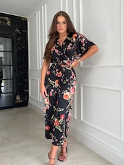 Girl In Mind Black Petite Trixie Angel Sleeve Culotte Jumpsuit - Image 4 of 4