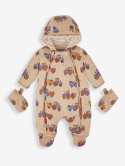 JoJo Maman Bébé Brown Tractor Print Pramsuit - Image 1 of 2