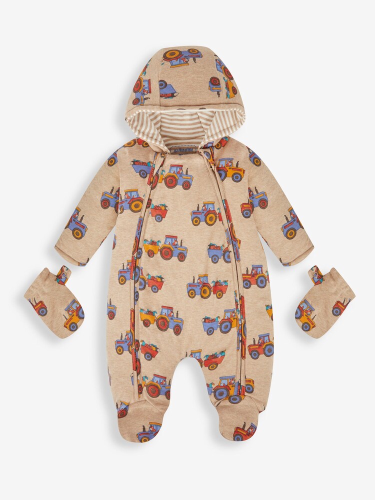 JoJo Maman Bébé Brown Tractor Print Pramsuit - Image 1 of 2