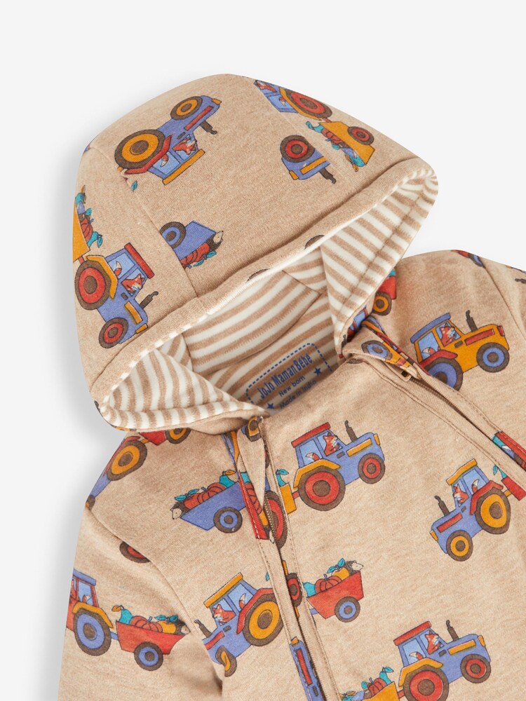 JoJo Maman Bébé Brown Tractor Print Pramsuit - Image 2 of 2