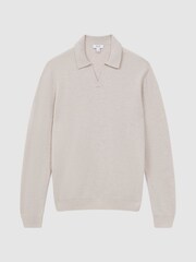 Reiss Oatmeal Melange Swifts Merino Wool Open Collar Top - Image 2 of 5