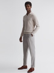 Reiss Oatmeal Melange Swifts Merino Wool Open Collar Top - Image 4 of 5