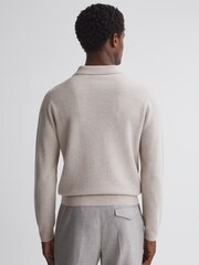 Reiss Oatmeal Melange Swifts Merino Wool Open Collar Top - Image 5 of 5
