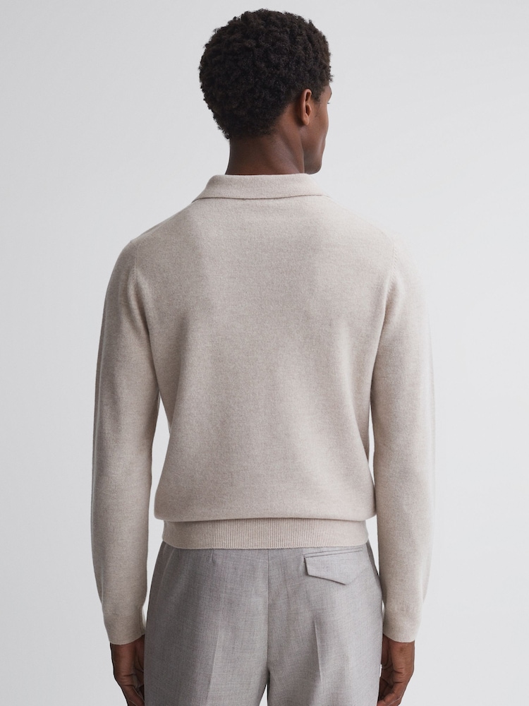 Reiss Oatmeal Melange Swifts Merino Wool Open Collar Top - Image 5 of 5