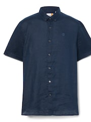 Timberland Blue Mill Brook 100% Linen Short Sleeve Shirt - Image 5 of 5