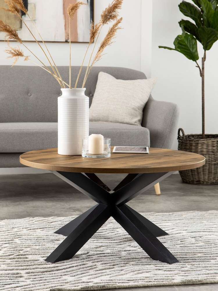 Dark Bronx Oak Effect Round Coffee Table - Image 1 of 6