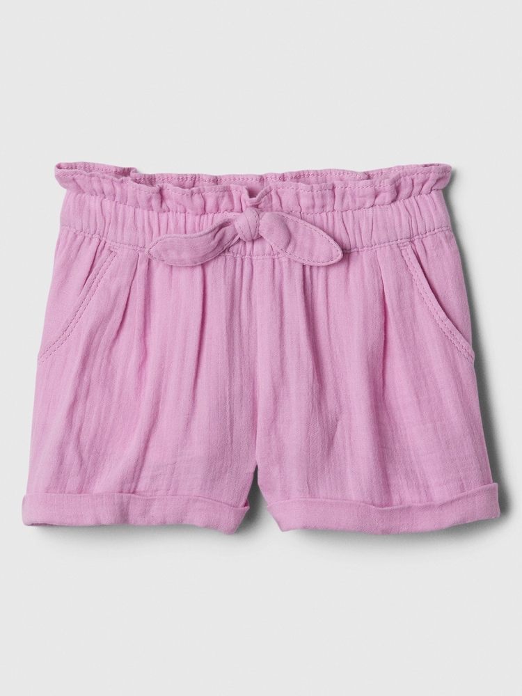 Rosa - Gap Shorts aus Baumwolle in Knitteroptik zum Hineinschlüpfen mit Schleife - Bild 1 von 1 Rosa - Gap Shorts aus Baumwolle in Knitteroptik zum Hineinschlüpfen mit Schleife - Bild 1 von 1