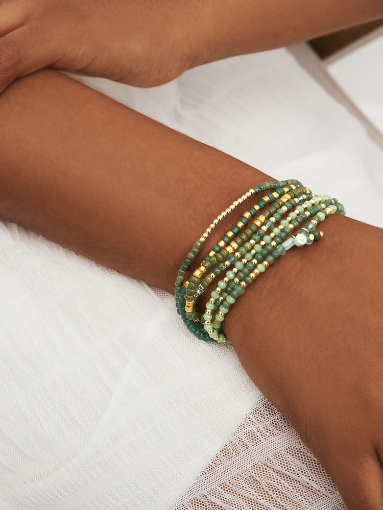 Green Beaded Multi Row Pully Bracelet - Image 1 of 4