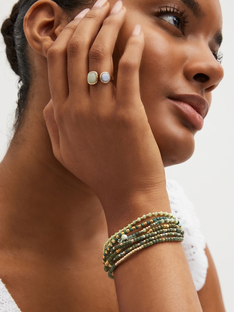 Green Beaded Multi Row Pully Bracelet - Image 2 of 4 Green Beaded Multi Row Pully Bracelet - Image 2 of 4