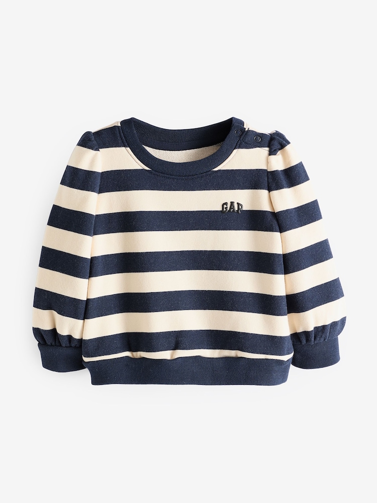 Gap Blue/White Stripe Logo Long Sleeve Crew Neck Jumper (6mths-5yrs) - Image 1 of 4