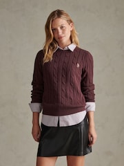U.S. Polo Assn. Burgundy Red Crew Neck Cable Knit Jumper - Image 1 of 6