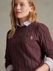 U.S. Polo Assn. Burgundy Red Crew Neck Cable Knit Jumper - Image 2 of 6