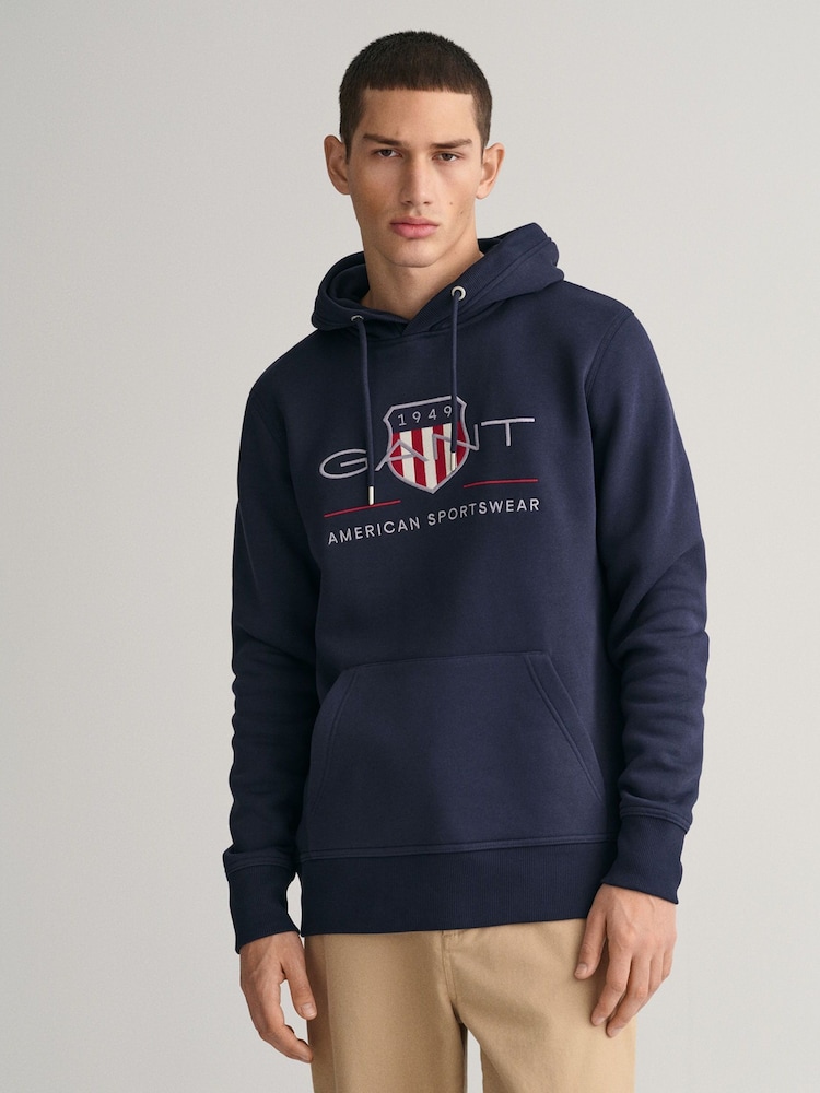 GANT Evening Blue Archive Shield Hoodie - Image 1 of 5