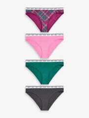 Pink/Purple Check Bikini Cotton Rich Logo Knickers 4 Pack - Image 1 of 10