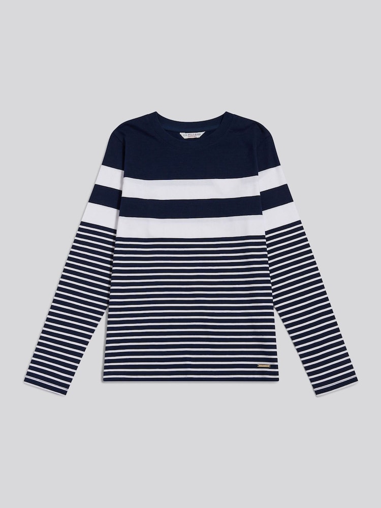 U.S. Polo Assn. Blue Engineered Stripe Long Sleeve Top - Image 1 of 2 U.S. Polo Assn. Blue Engineered Stripe Long Sleeve Top - Image 1 of 2