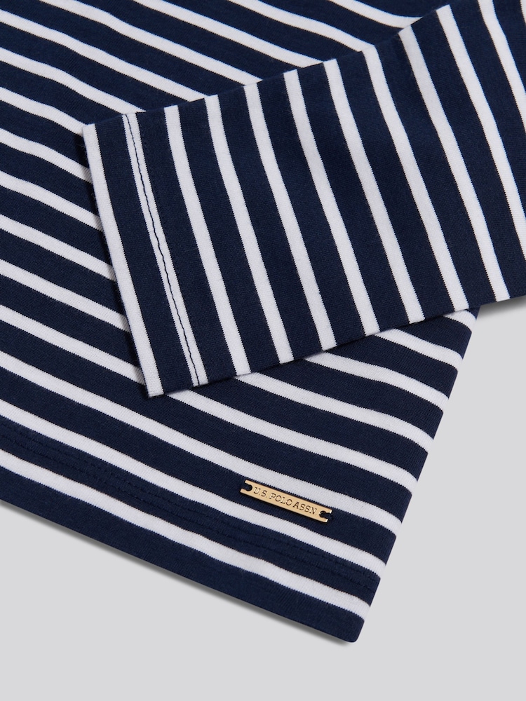 U.S. Polo Assn. Blue Engineered Stripe Long Sleeve Top - Image 2 of 2 U.S. Polo Assn. Blue Engineered Stripe Long Sleeve Top - Image 2 of 2