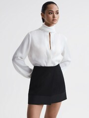 Reiss Black Ruby Satin Trim Mini Skirt - Image 1 of 5