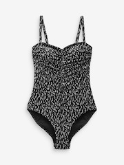 Black/White Spot Tummy Control Ruched Bandeau Swimsuit - Image 5 of 6