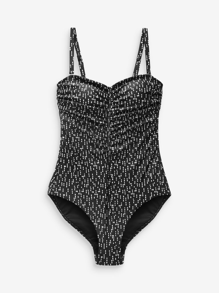 Czarny/biały w kropki - Tummy Control Ruched Bandeau Swimsuit - Image 5 of 6