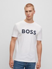 BOSS White/Black Logo Large Chest 100% Cotton T-Shirt - Image 1 of 4