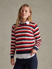 U.S. Polo Assn Red Stripe Crew Neck Cable Jumper - Image 1 of 4