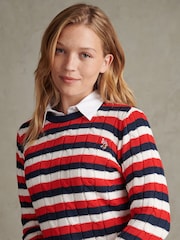 U.S. Polo Assn Red Stripe Crew Neck Cable Jumper - Image 2 of 4