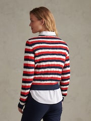 U.S. Polo Assn Red Stripe Crew Neck Cable Jumper - Image 4 of 4