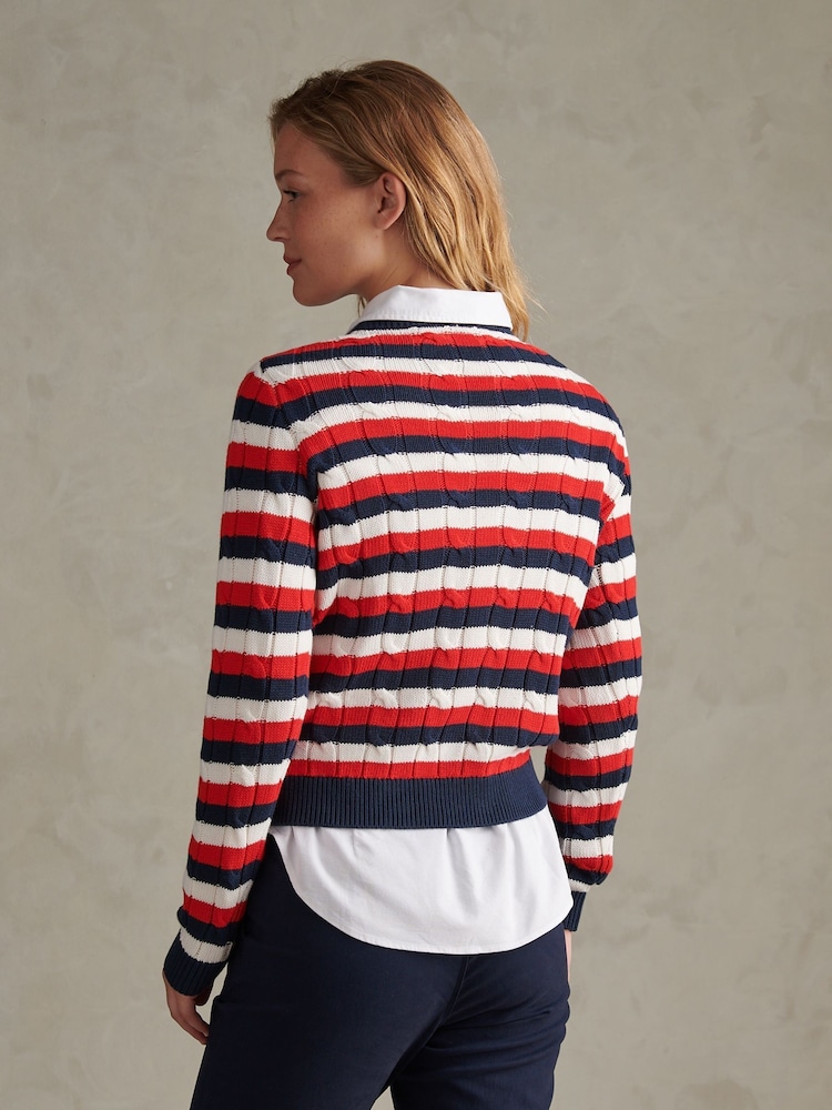 U.S. Polo Assn Red Stripe Crew Neck Cable Jumper - Image 4 of 4 U.S. Polo Assn Red Stripe Crew Neck Cable Jumper - Image 4 of 4