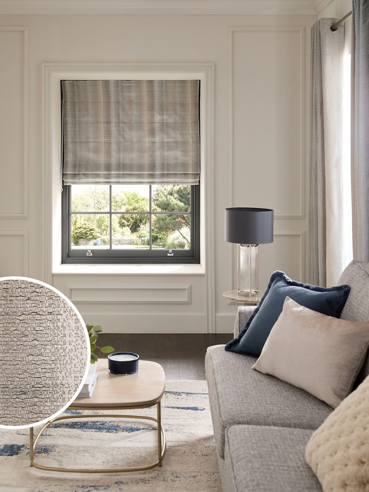 Silver Grey Ready Made Metallic Stripe Roman Blind - Image 1 of 7