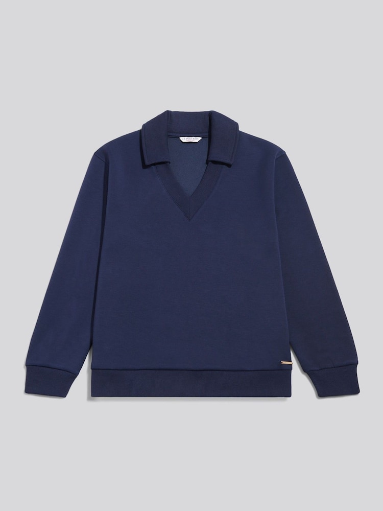 U.S. Polo Assn Blue Womens Open Collar Split Hem Jumper - Image 1 of 2 U.S. Polo Assn Blue Womens Open Collar Split Hem Jumper - Image 1 of 2