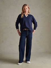 U.S. Polo Assn Blue Womens Open Collar Split Hem Jumper - Image 3 of 7