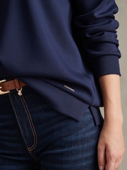 U.S. Polo Assn Blue Womens Open Collar Split Hem Jumper - Image 5 of 7