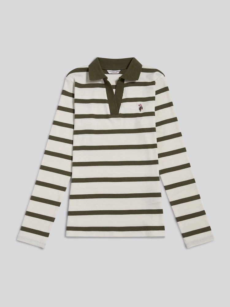 U.S. Polo Assn. Green Striped V-Neck Polo Top - Image 1 of 2 U.S. Polo Assn. Green Striped V-Neck Polo Top - Image 1 of 2