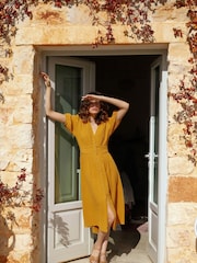 By Iris Yellow Mallory 100% Cotton Buttoned Midi Dress - Image 1 of 4