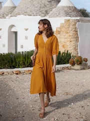 By Iris Yellow Mallory 100% Cotton Buttoned Midi Dress - Image 2 of 4