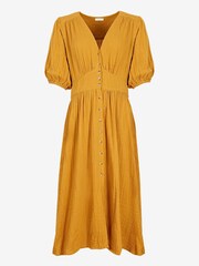 By Iris Yellow Mallory 100% Cotton Buttoned Midi Dress - Image 4 of 4