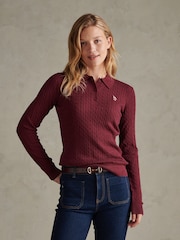 U.S. Polo Assn. Red Signature Cable Knit Polo Shirt - Image 1 of 4