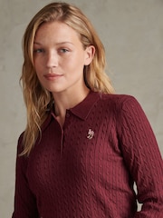 U.S. Polo Assn. Red Signature Cable Knit Polo Shirt - Image 2 of 4