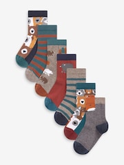 Brown Animal Stripe Cotton Rich Socks 7 Pack - Image 1 of 1